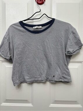Pull&Bear Navy and White Striped Crop Top
